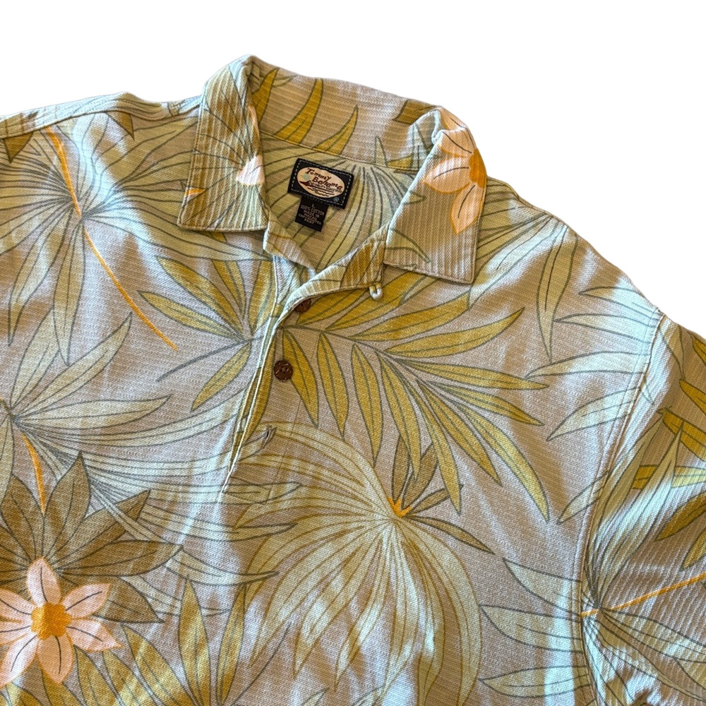 Tommy Bahama Men’s Large Tropical Floral Polo Shirt Green Yellow 100% Cotton